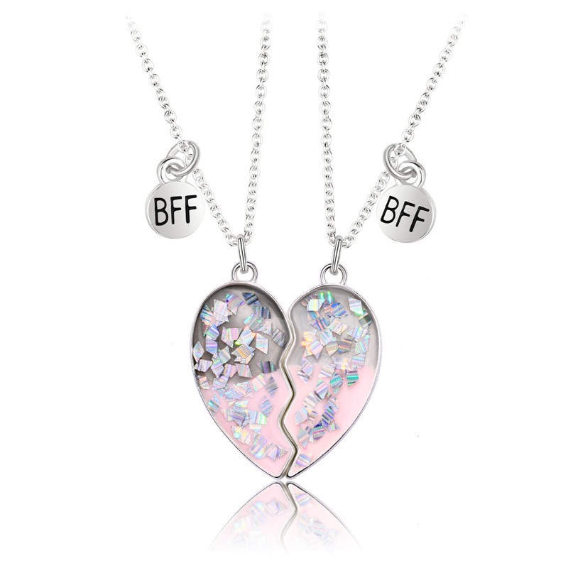 Fancyqube 2pcs Kalung Rantai Hias Liontin Hati Tulisan Best Friend Untuk Unisex