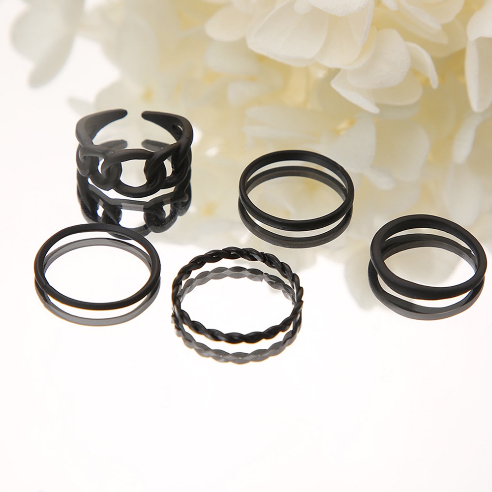 Set Cincin Knuckle Midi Desain Rantai Hollow Bulat Warna Hitam Gaya Punk Vintage Gothic Untuk Pria Dan Wanita