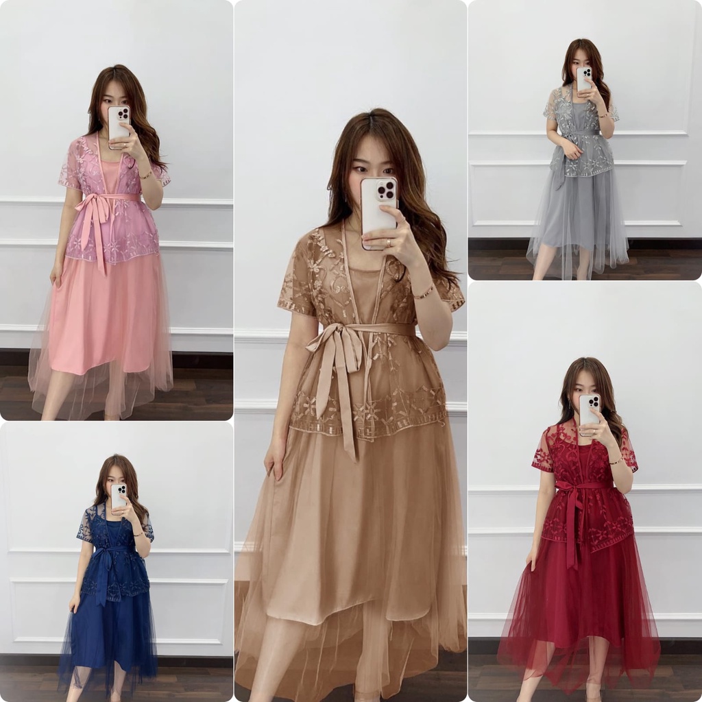 REALPIC GRISIA 2in1 4 UKURAN M L XL XXL  DRESS CARDI FASHION PAKAIAN WANITA INNER DRESS DAN OUTER CARDI KR