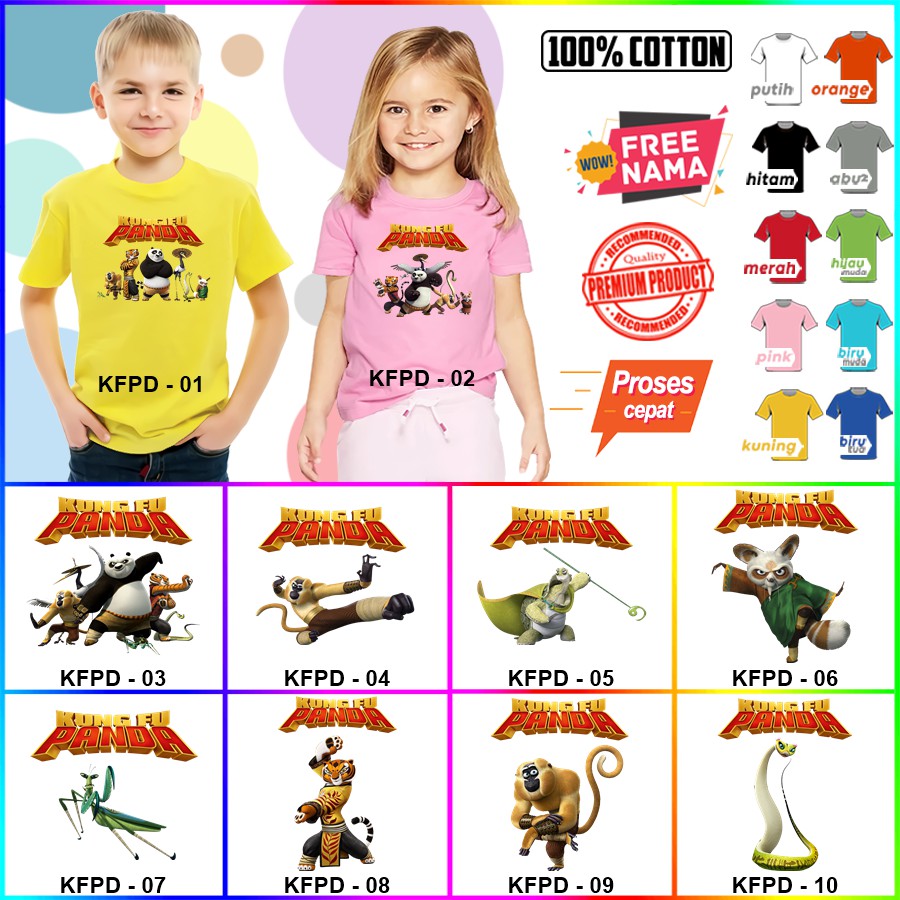 Baju Kaos ANAK DAN DEWASA KUNG FU PANDA COUPLE (FREE NAMA)