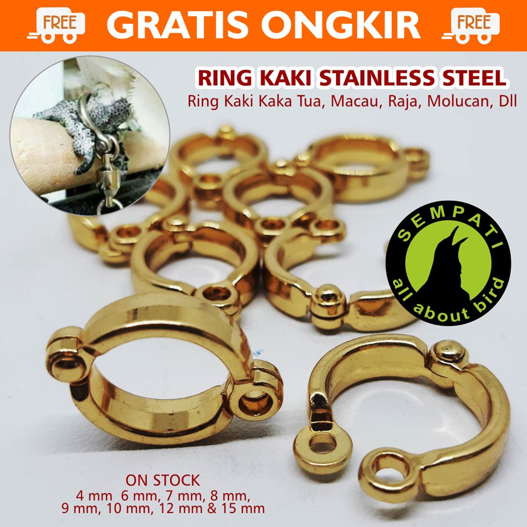 BISA COD - RING BORGOL KAKI BURUNG PARROT, NURI, BETET, KAKAK TUA 4-15 MM STAINLESS STEEL LATIH BURU