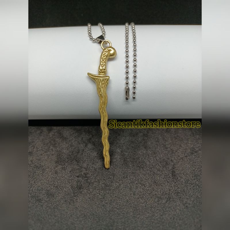 PROMO KALUNG BIJI LADA STAINLESS STEEL PLUS LIONTIN KRIS GOLD FASHION PRIA TERLARIS ANTI KARAT KEREN