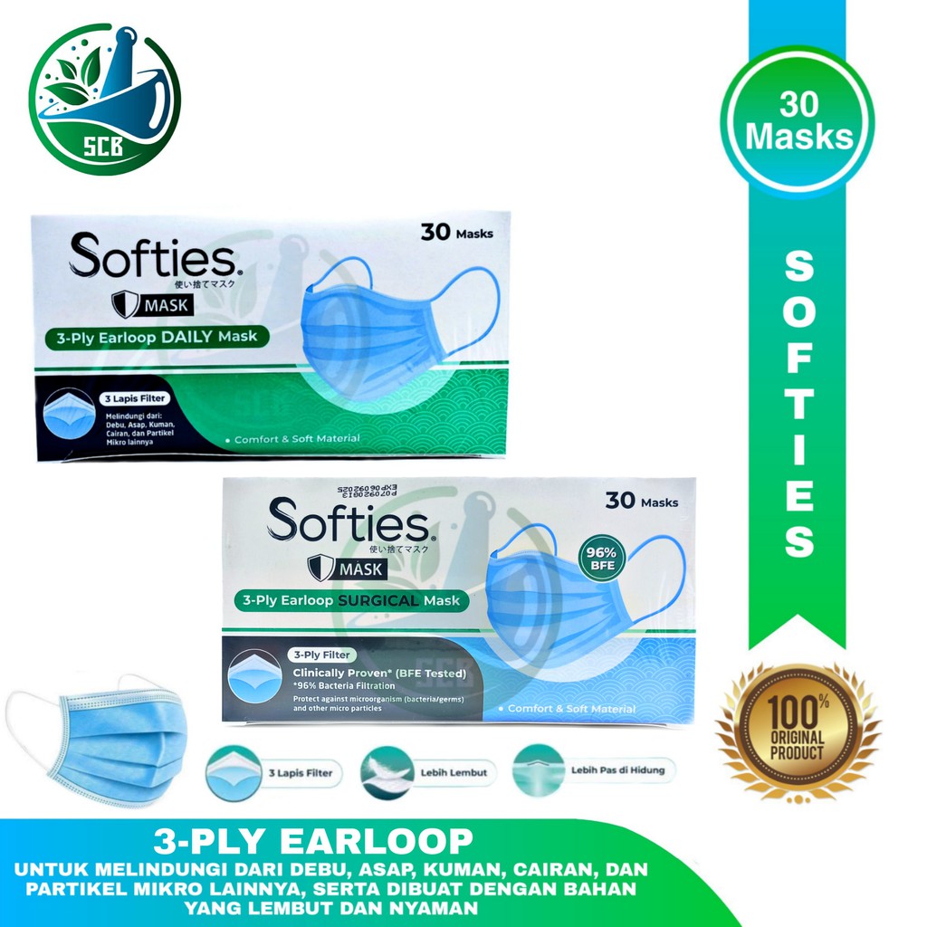 SOFTIES MASK 3 PLY EARLOOP DAILY / SURGICAL MASK - 30 MASKS