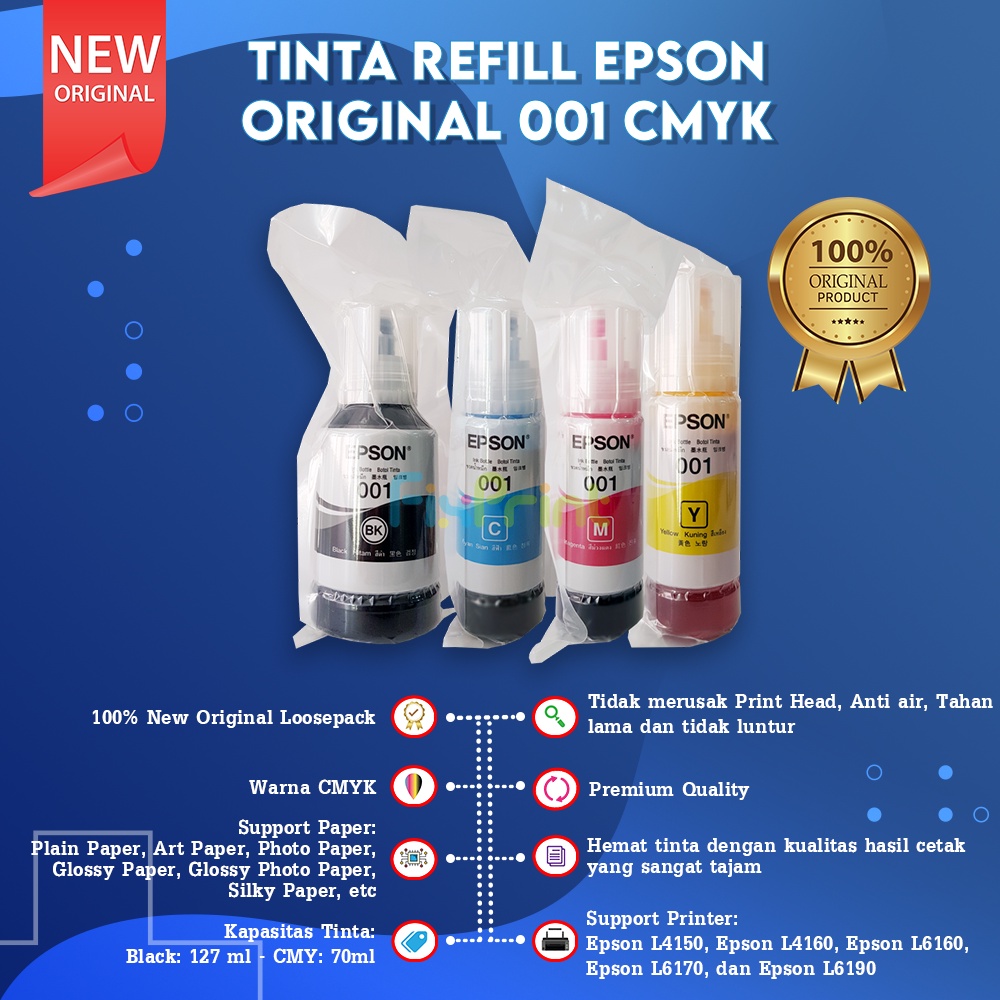 Tinta Loose Pack Original 001 Epson Printer L4260 L4250 L6270 L6290 Tinta Original No Box