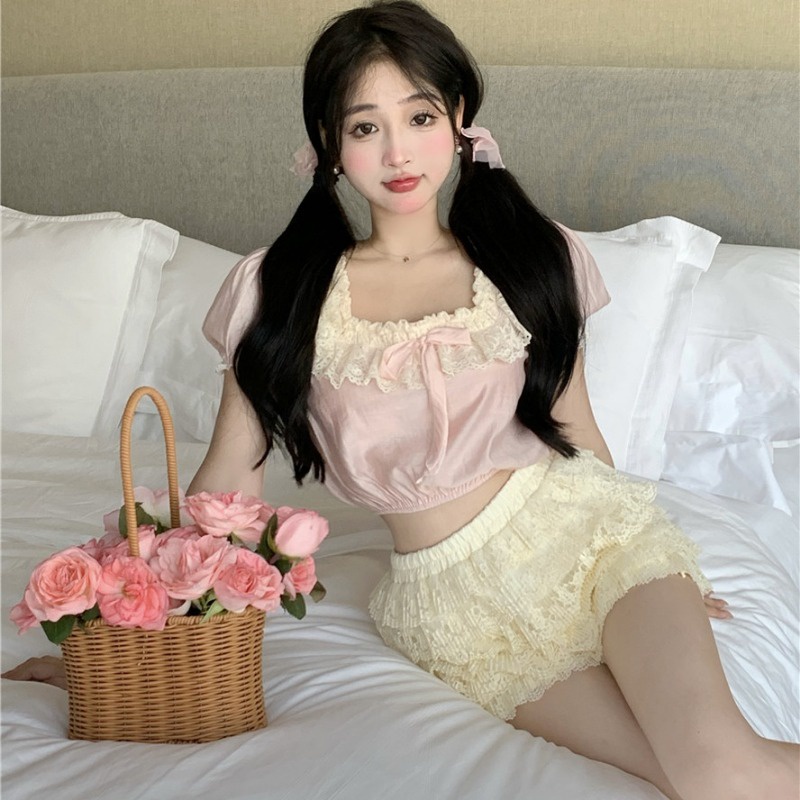 Suhao Cream Cake Celana Kasual High Waist Tipis Retro Mahasiswa Hot Pants Lurus Celana Pendek Musim Panas Wanita Kecil Gaya Baru