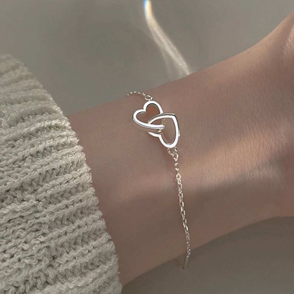 【COD Tangding】Gelang Cincin Interlocking Bentuk Hati Ganda Bahan Logam Alloy Untuk Wanita