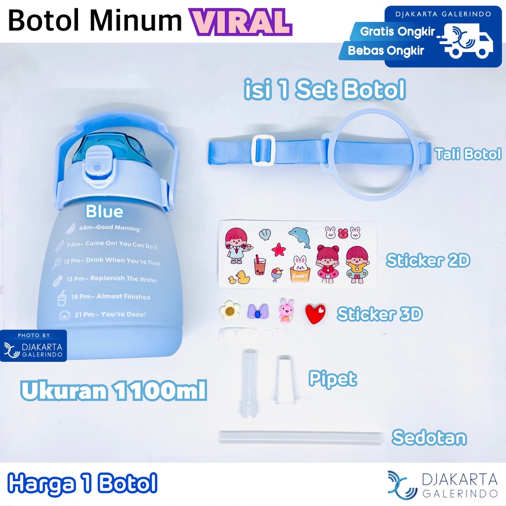 Botol Minum Viral Motivasi Gemoy 1100ml 1.1 Liter