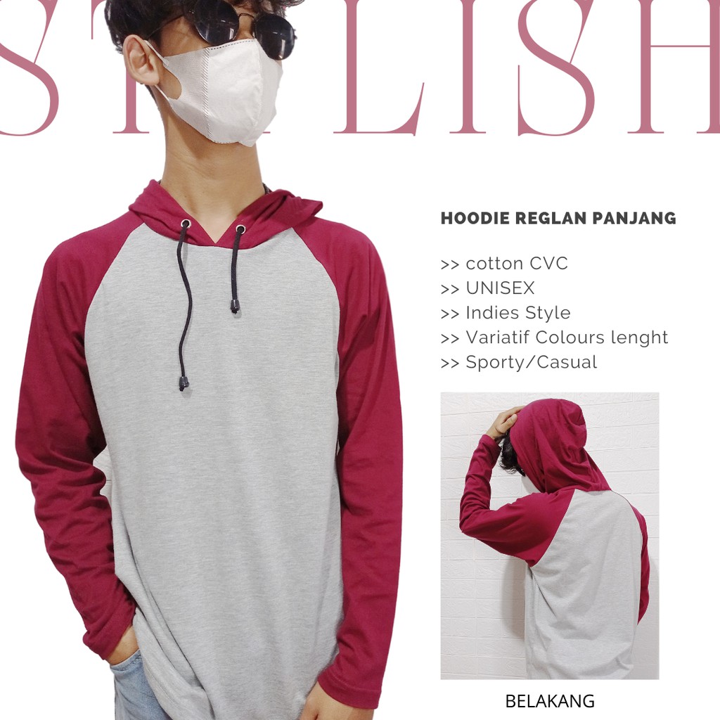 Kaos hoodie polos reglan lengan panjang
