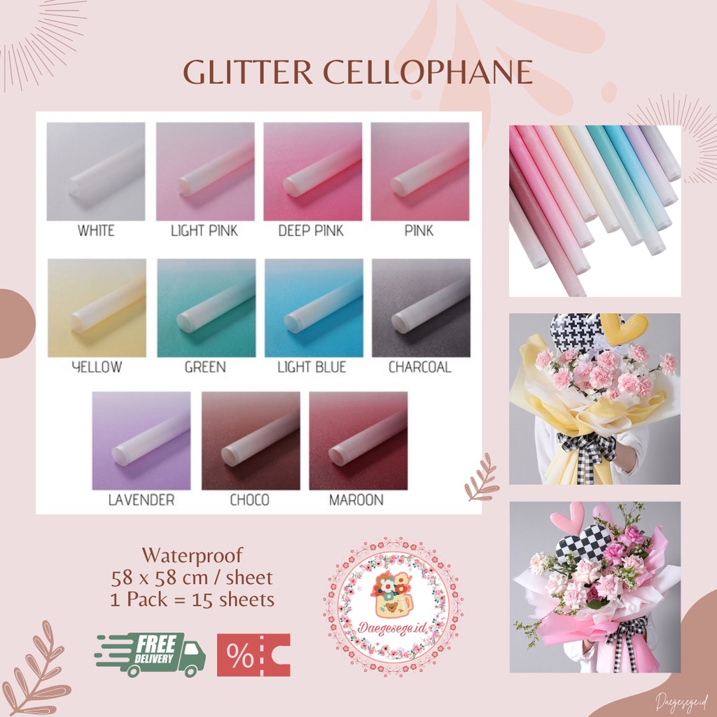 Jual Lembar Flower Wrapping Glitter Cellophane Ecer Kertas Cellophane Kertas Pembungkus