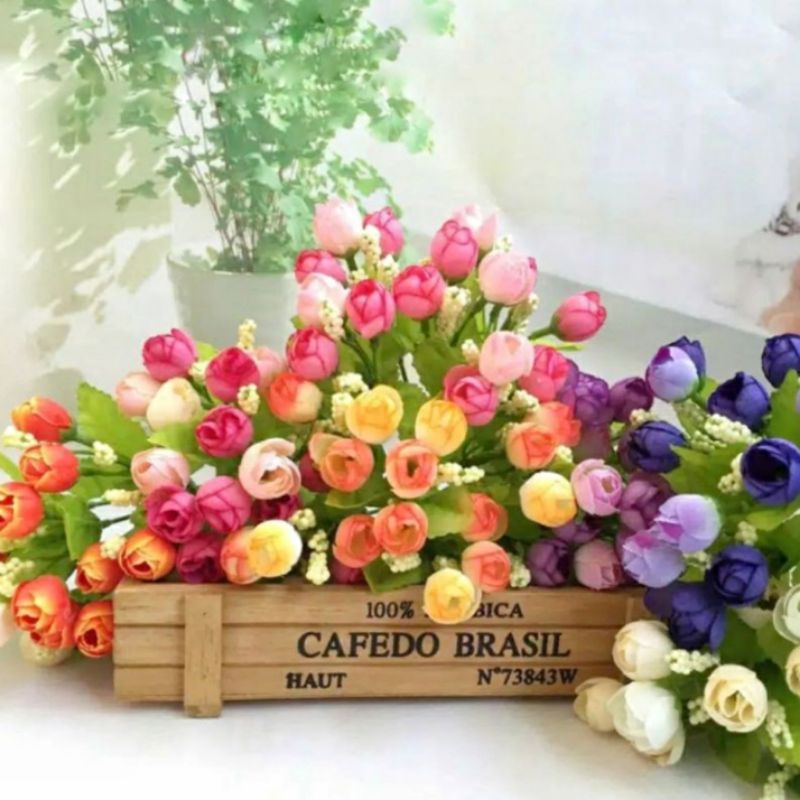 Bunga Buket Tangan Mawar Kuncup Kecil Artifisial Tulip Bouquet Rose Flower -AF09A