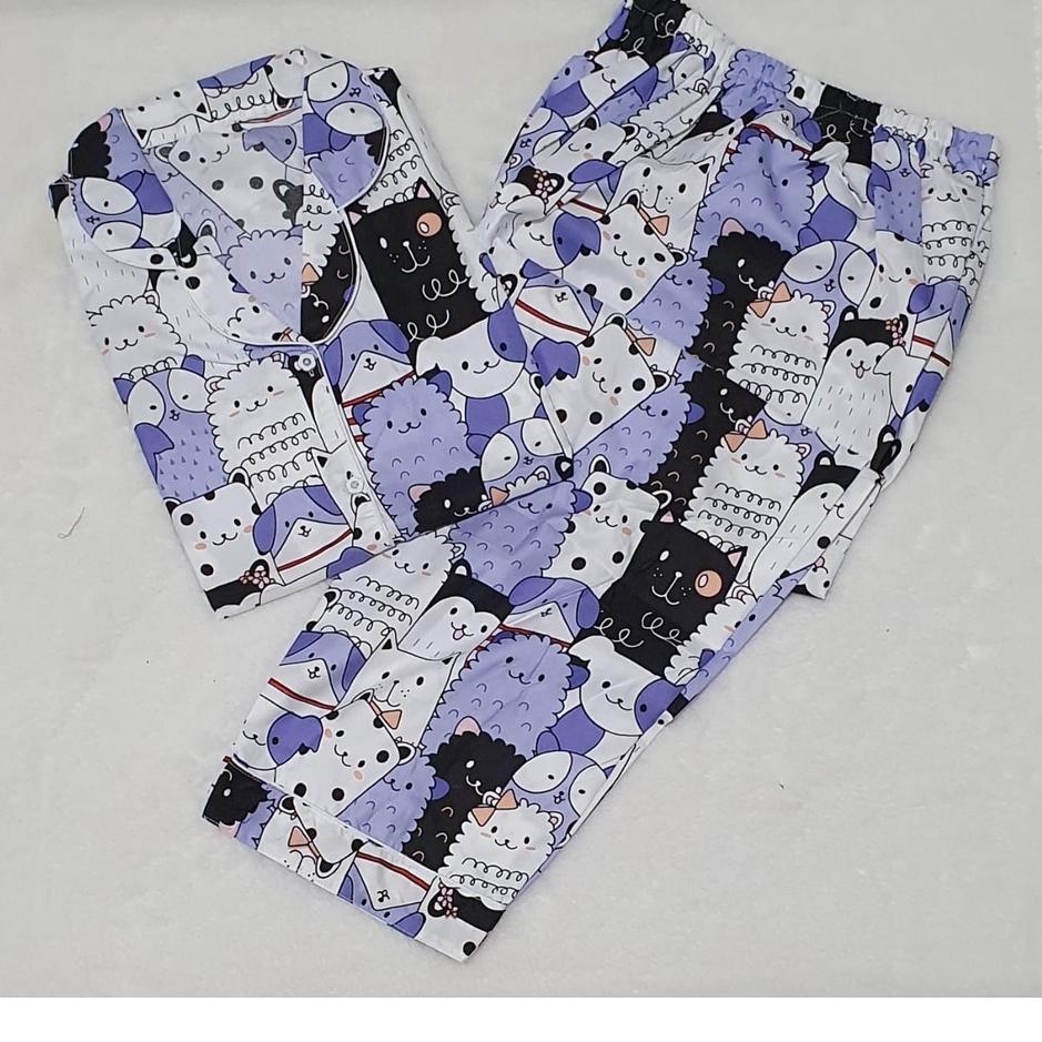➳ Piyama Dewasa Motif Kucing Cat Lover Baju Tidur Cewek Kekinian ✷