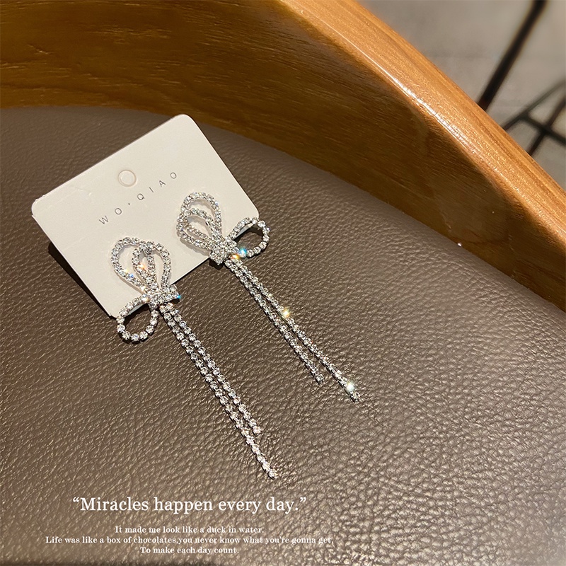 Anting Berpohon Busur Berlian Berkilau Aksesoris Telinga Pesta Korea Wanita