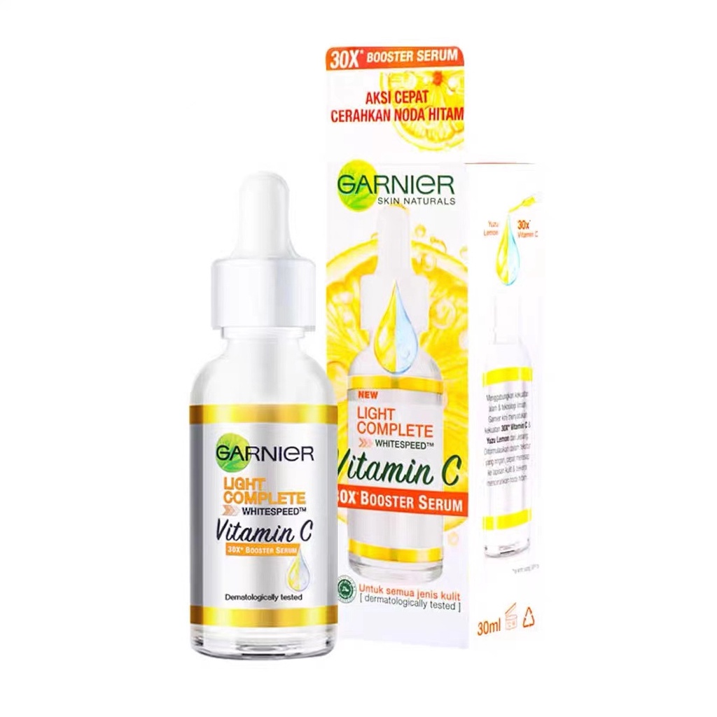 Garnier Bright Complete Vitamin C 30x Booster Serum 30ml Skincare - Cepat Cerahkan Noda Hitam dan Samarkan Bekas Jerawat