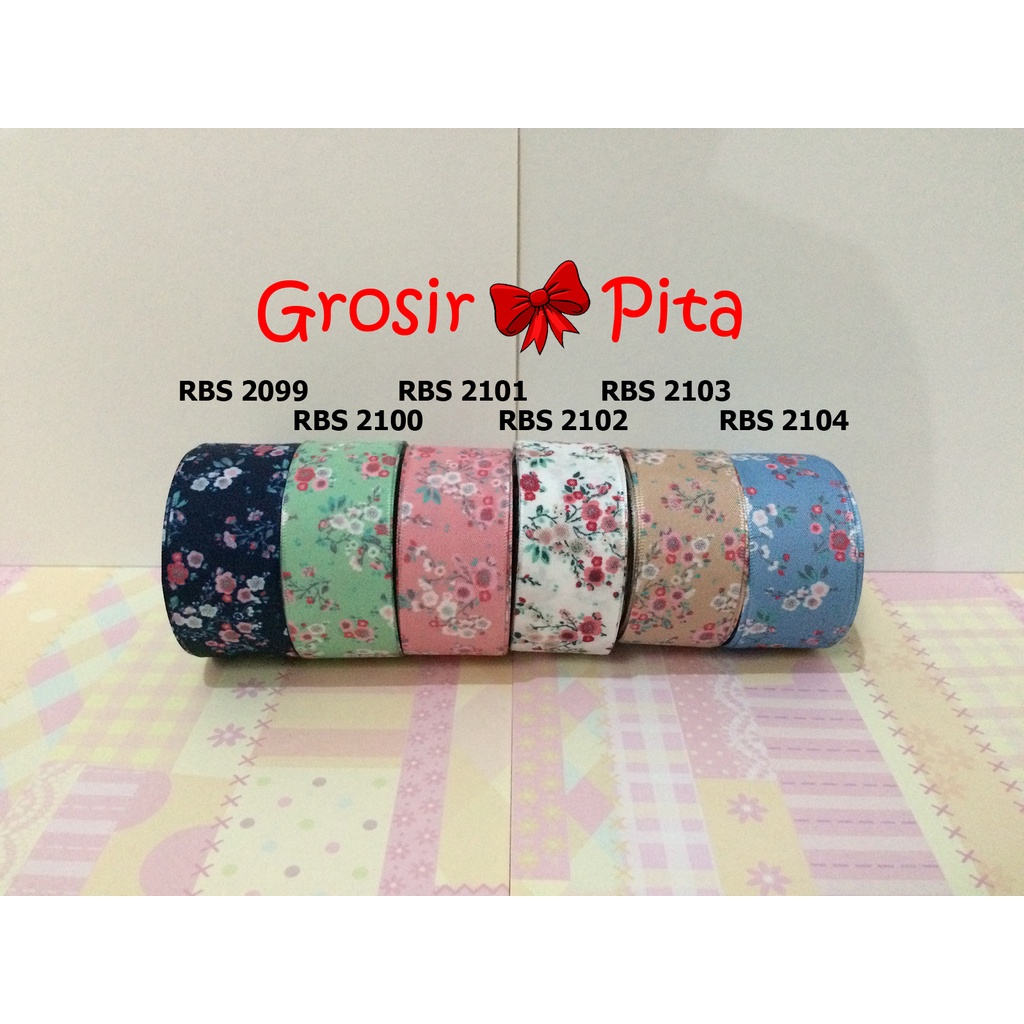 

(25 yard) Pita Satin Motif Bunga RBS 2099,2100,2101,2102,2103,2104 | Toko Bahan Craft | Grosir Pita