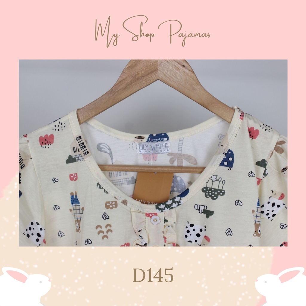PIYAMA BABYDOLL WANITA TANGAN LENGAN PENDEK CELANA 3/4 LILY WHITE BAJUTIDUR DEWASA SLEEPWEAR PAJAMAS SPECIAL EDITION HPLW-D145 Cream