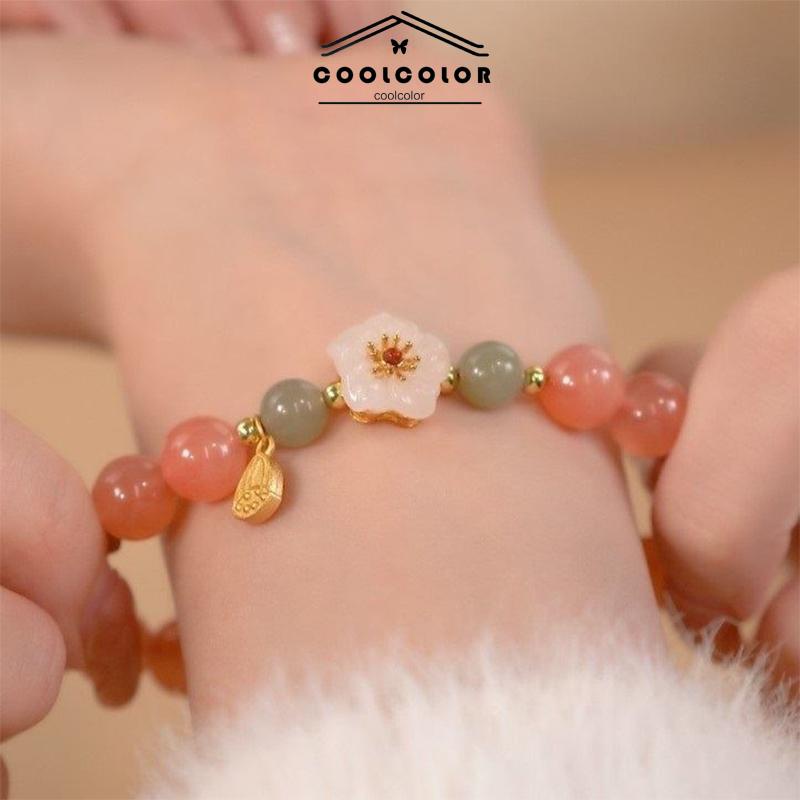 COD❤️Jade Bead Gelang Kecil Peach Blossom Woven Perempuan Desain Niche Mahasiswa Pacar Hadiah- cl