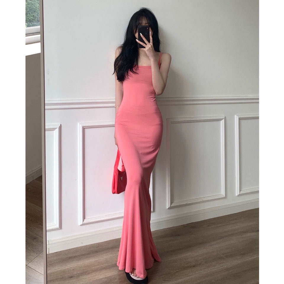 Red Eropa dan Amerika Serikat Seksi Kardashian Ikan Ekor Acara Gambar Kaki Gaun Panjang Ketat Paket Hip Suspender Rok Slim Rok Panjang