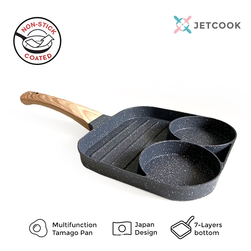 JetCook Panci Penggorengan 3 / 4 Lubang Anti Lengket Multi Fungsi (Burger, Omelet, Steak, dll.)