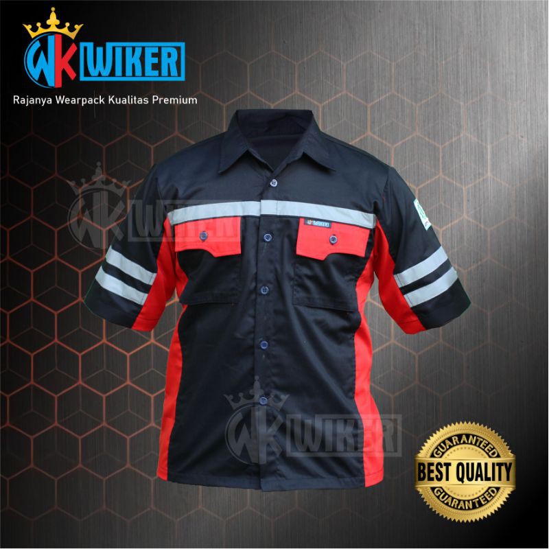 Wearpack - Wearpack Safety - Wearpack Atasan Pendek Hitam Merah - Baju Kemeja Merk Wiker