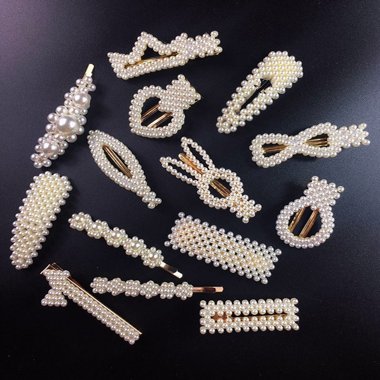 Klip Penjepit Rambut dengan Model Sisi Ganda dan Hiasan Mutiara Bergaya Japanese Pearl hairpin