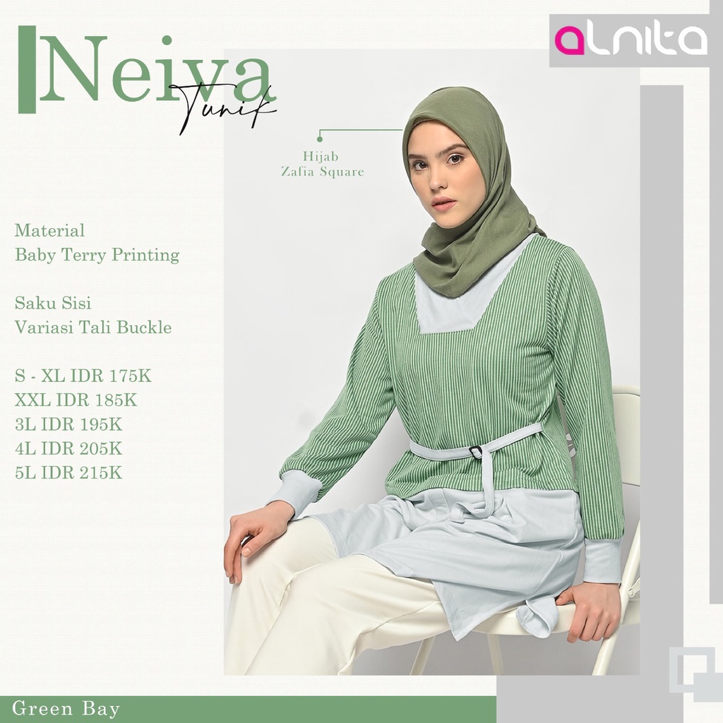 Alnita Tunik Neiva Bahan Baby Terry printing atasan muslimah masa kini