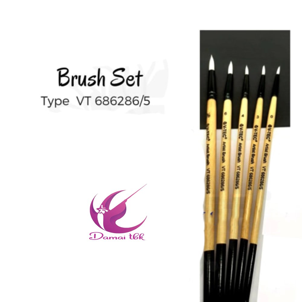 

V-Tec Brush VT-686286 Set 5 / Kuas Lukis Set 5 / Kuas V-Tec