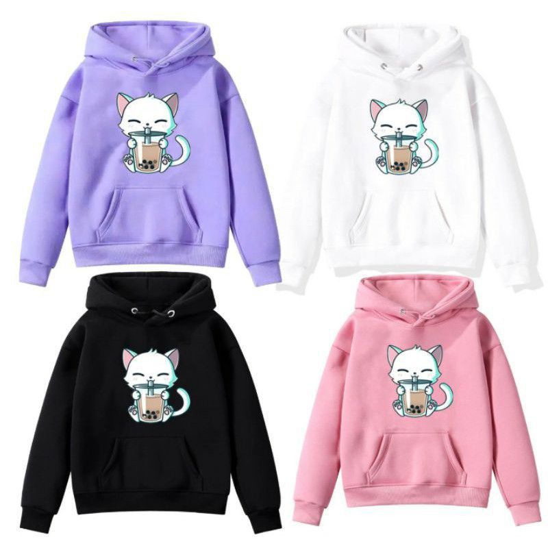 jaket sweater hoodie kucing boba anak perempuan cewek inport murah