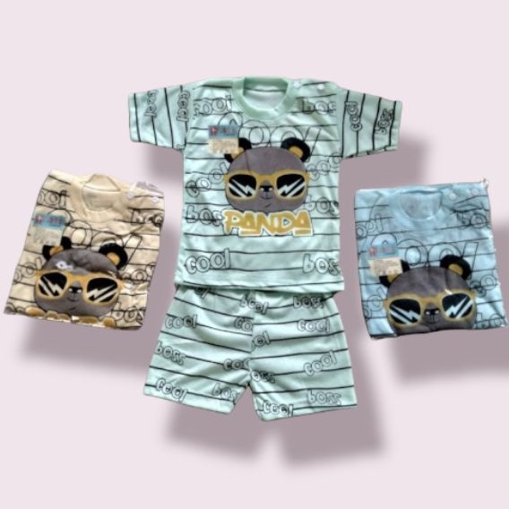 setelan baju celana pendek bayi motif cool panda