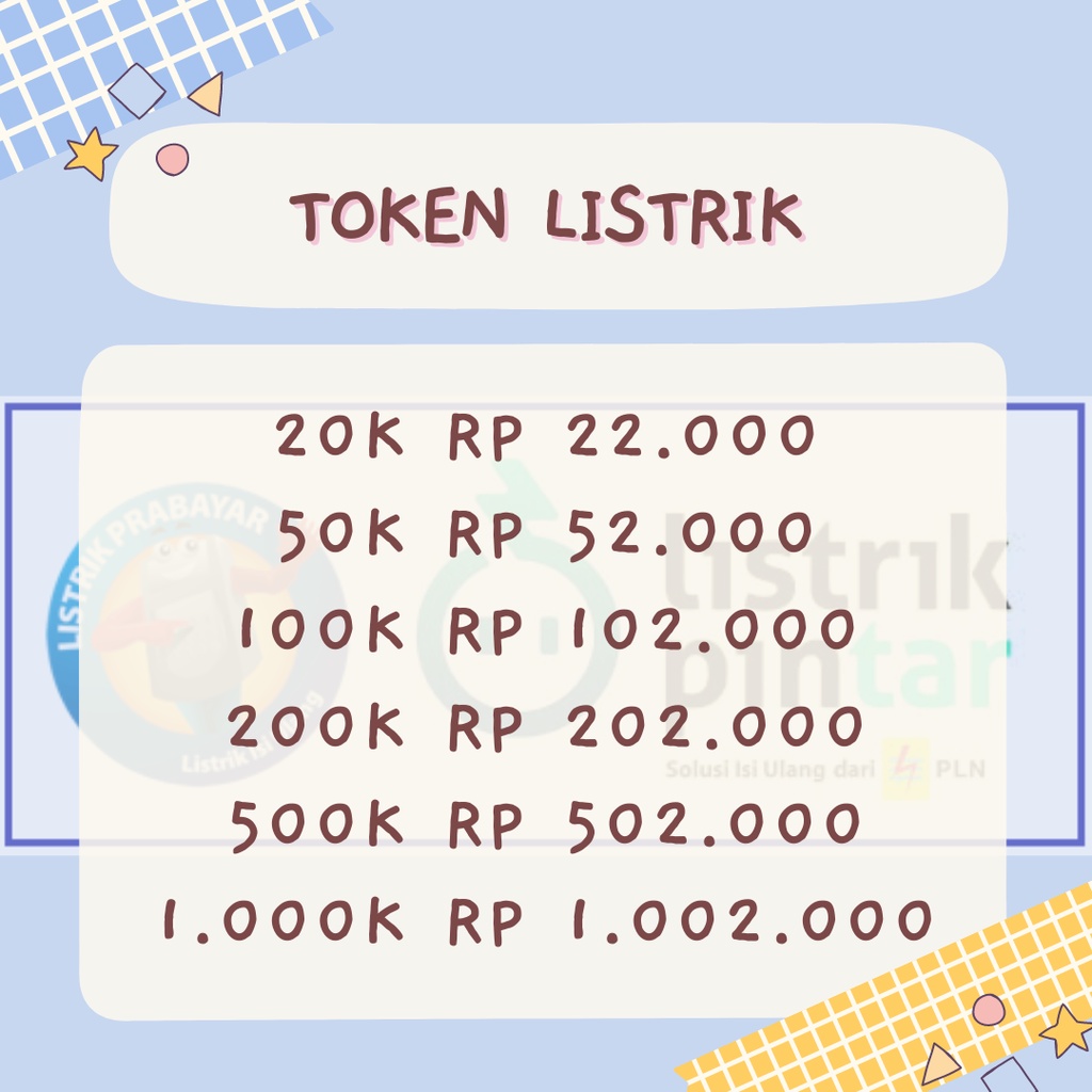 TOKEN LISTRIK 20 50 100 200 500 1000 20000 50000 100000 200000 500000 1000000 20RB 50RB 100RB 200RB 