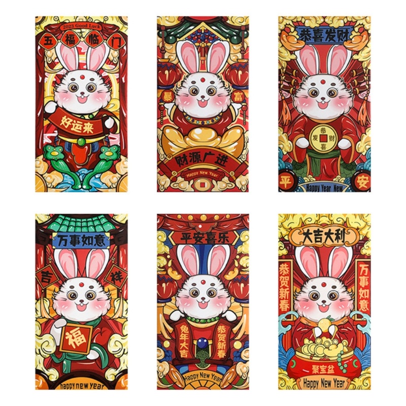 Zzz 2023 6pcs / set Amplop Angpao Lipat Motif Kelinci Warna Merah Untuk Tahun Baru Cina