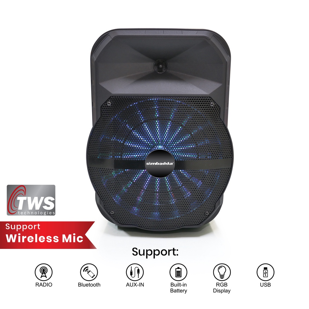 Speaker Simbadda Bluetooth Karaoke CST 808N + 2 Mic, Remote, SD Card , USB