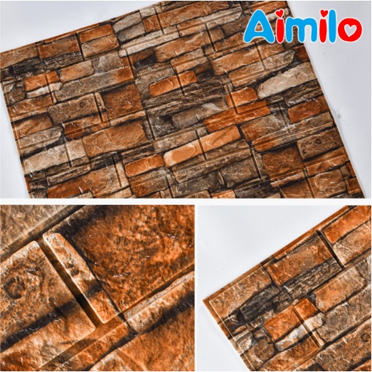 Wallpaper Dinding 3D Bahan Foam Timbul Model Bata Alam/ Batu Bata Dekorasi Ruangan 70x77-1