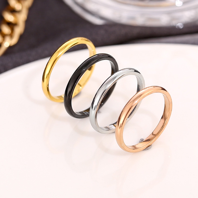 Cincin titanium/couple/tunangan permata satu bulat pria wanita keren unisex