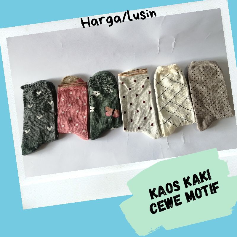 ( 12 PASANG ) Kaos Kaki Cewe Motif Keren