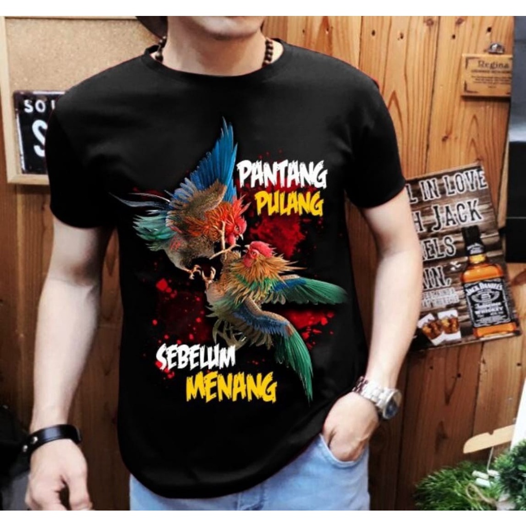 Kaos Pria Lengan Pendek Gambar Ayam Pantang Pulang / Pakaian Atasan Pria / Shalch Trendy