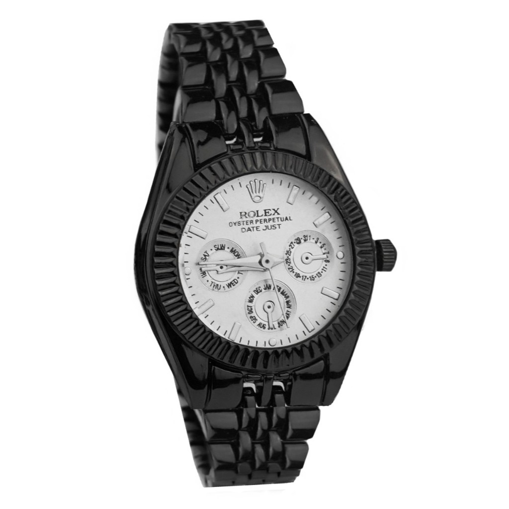 WBS  JAM TANGAN COUPLE FREE BATERAI ✅COD ROLEX RANTAI CHRONO IMPORT GROSIR MURAH SPORT  CASUAL PASANGAN PRIA WANITA ANAK REMAJA DEWASA RX004-PRIA HITAM PLA PUTIH