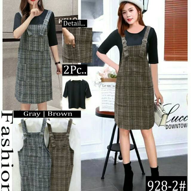 Baju overall dress  Overall kotak 928-2
