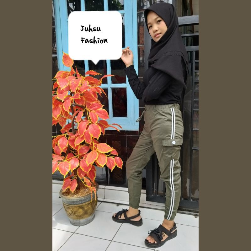 PANTS LIST KATUN STRETCH/CELANA LIST KARGO/CELANA WANITA