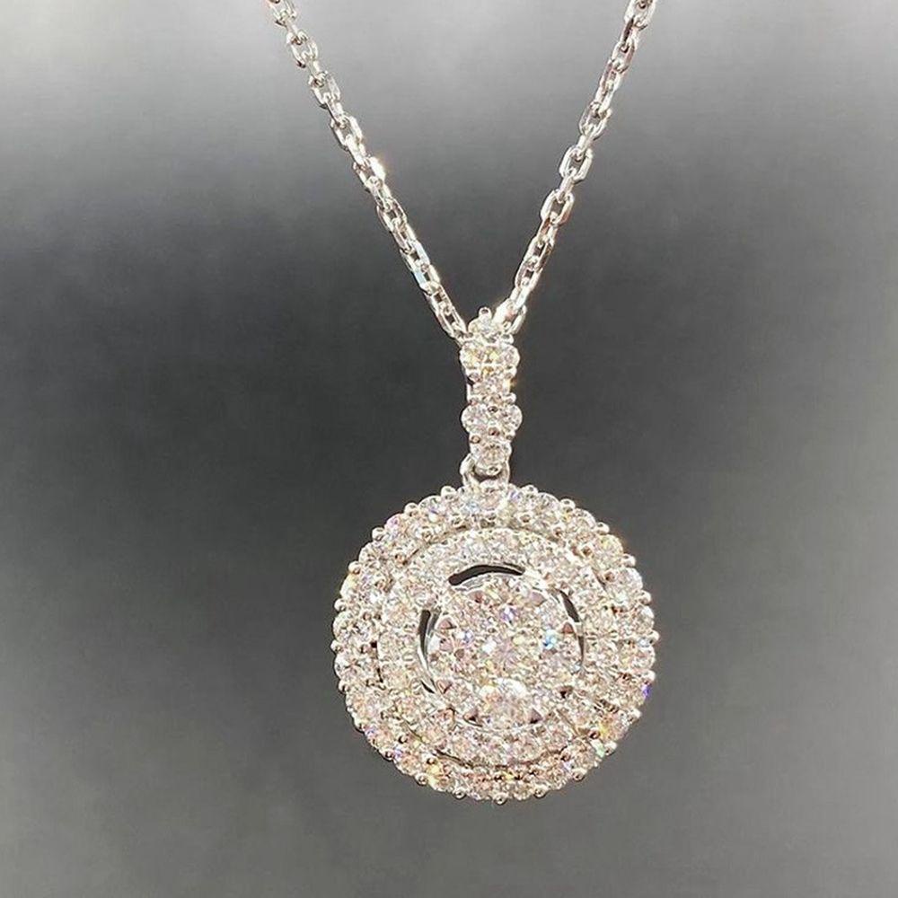 Kalung Rantai Wanita Liontin Cubic Zirconia Elegan Warna Silver Untuk Pesta Pernikahan