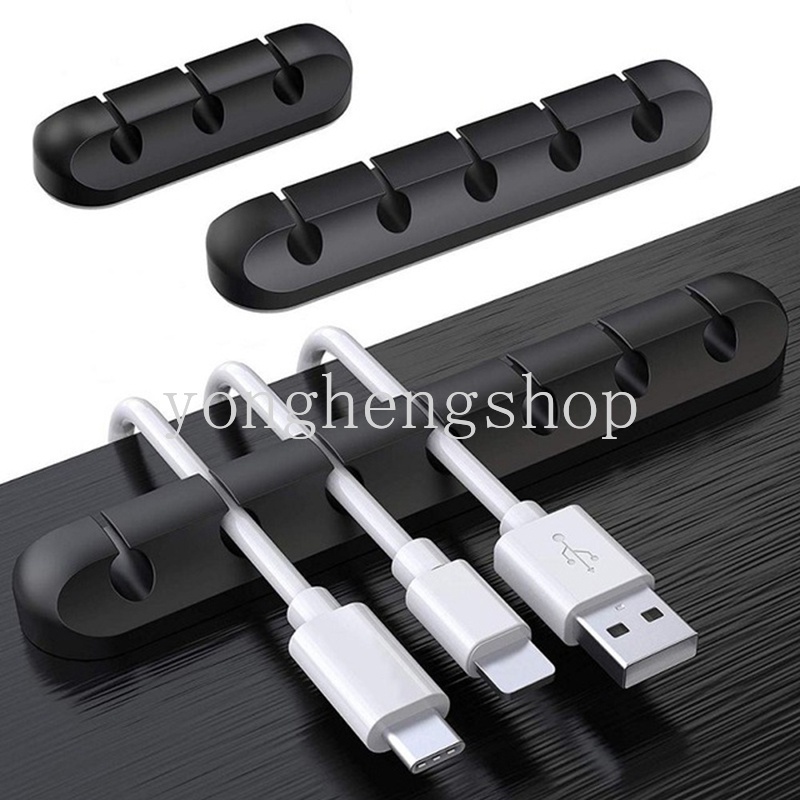 Klip Holder Pelindung Kabel USB Headphone Mouse Bahan Silikon Untuk Meja