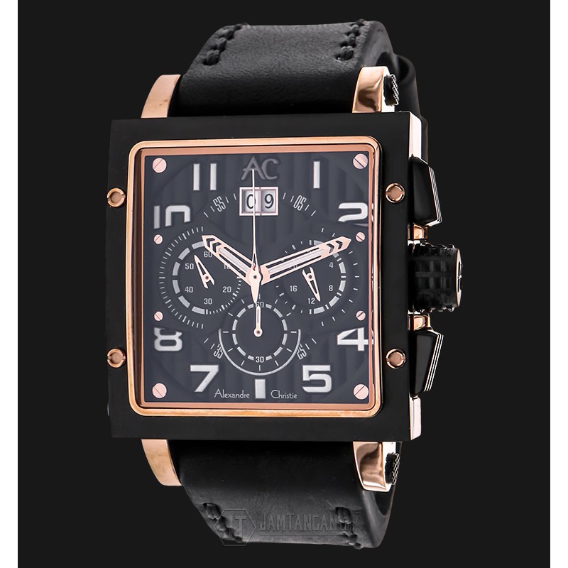 Alexandre Christie AC 6195 MC LBRBABA Man Sport Black Dial Black Leather Strap