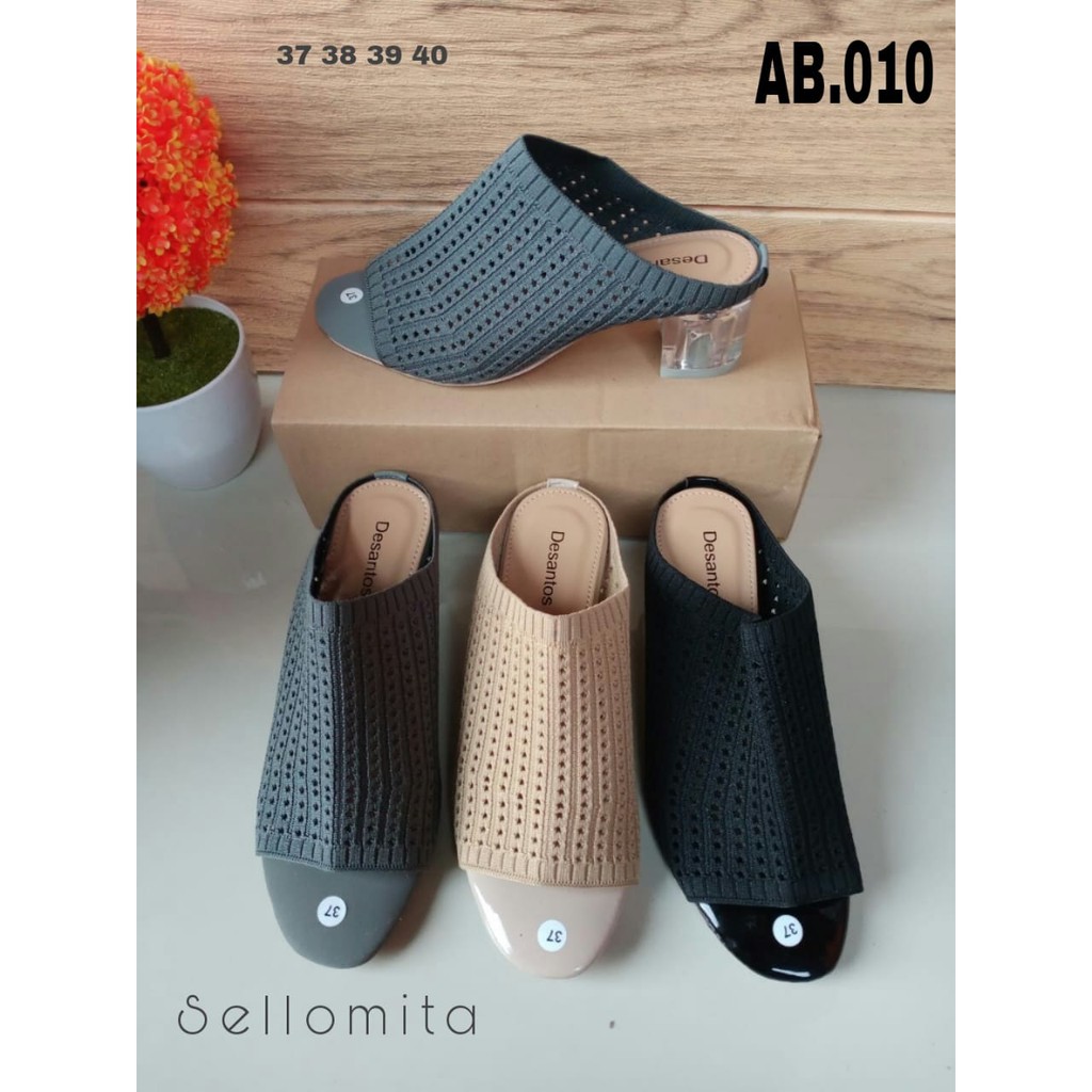 Sepatu hak kaca rajut import