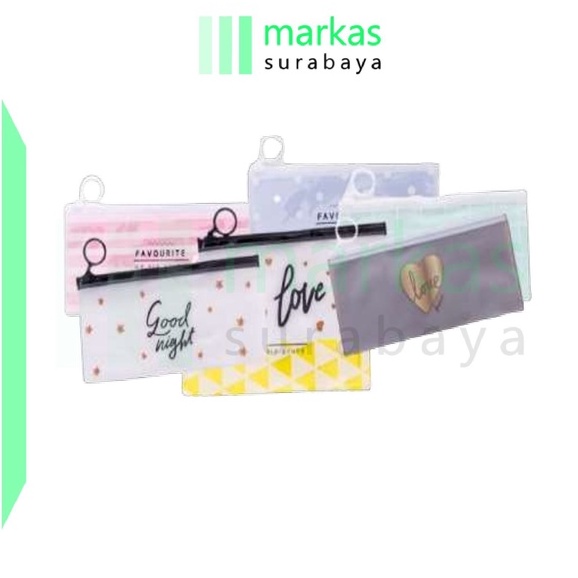 MARKAS HL0074 Tempat Kotak Pensil Transparan Motif Pouch Alat Tulis Serbaguna Zipper