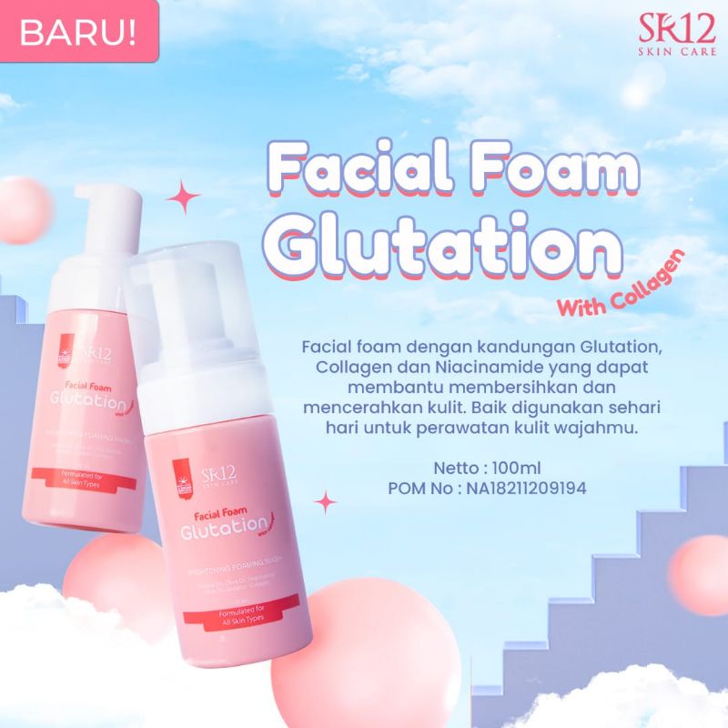 Facial Foam Glutation SR12 With Collagen Niacinamide / Pembersih Wajah / Pembersih MakeUp / Perawatan Wajah SR12 Skincare