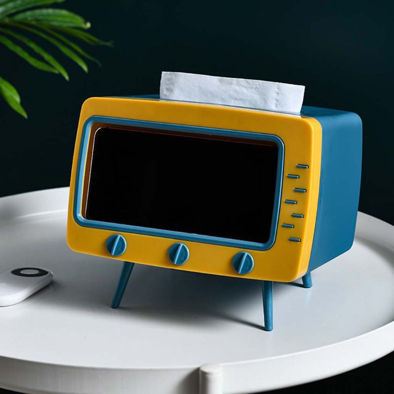 Tempat Kotak TV tissue box, multifunctional retro desktop household pump up box living room Kuning