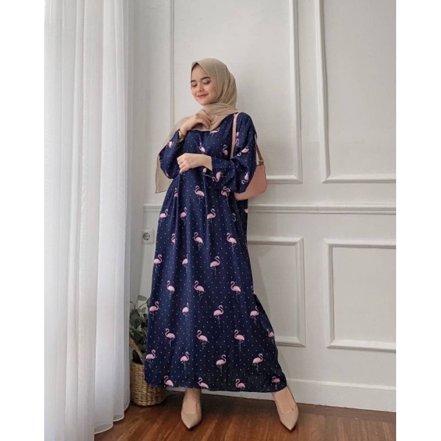daster long lengan panjang LD 120 PB 130 bawah mata kaki, daster panjang viral kekinian, daster rayon busui terlaris ARBANI COLECTION-ORINA ( FLAMINGO )