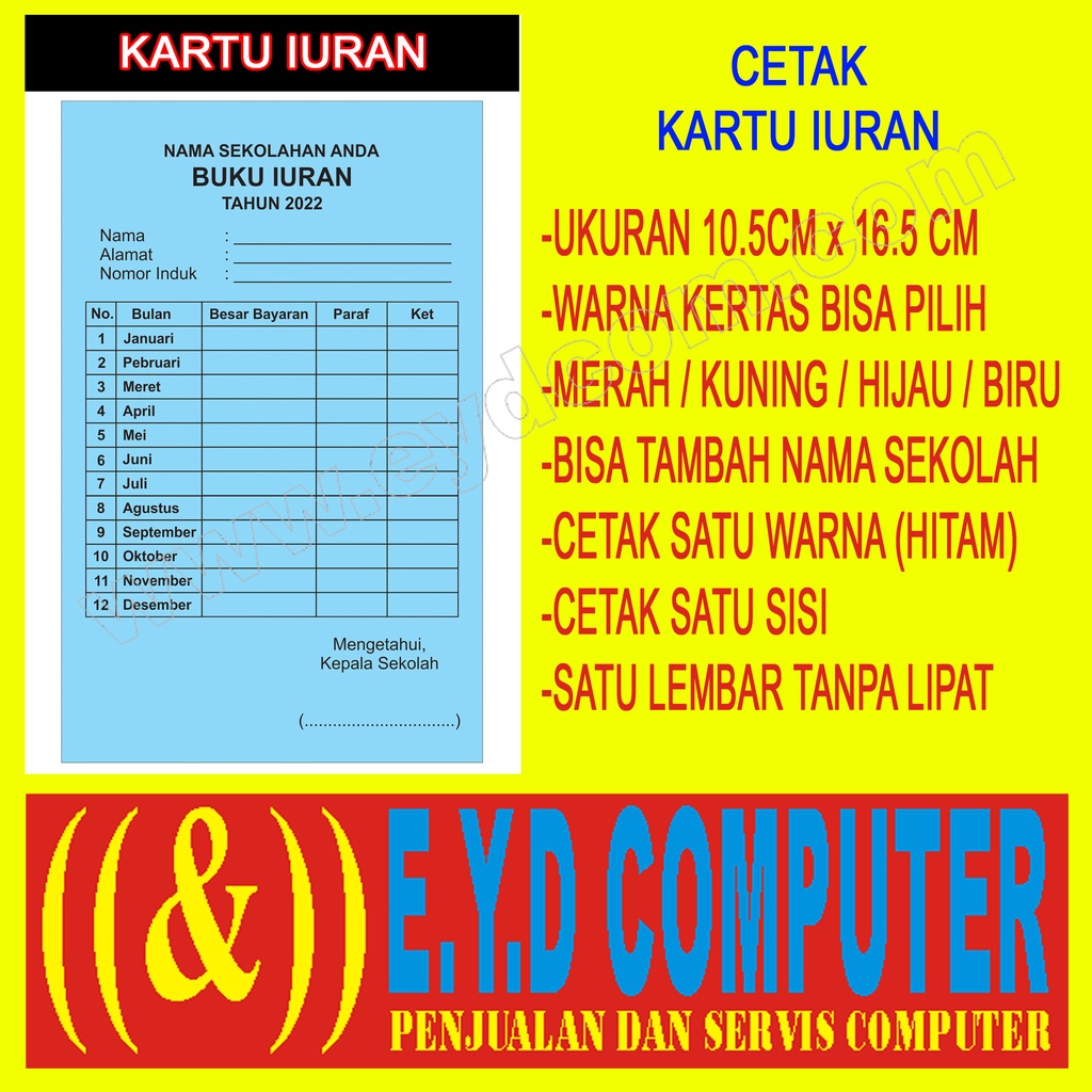 

CETAK KARTU IURAN SPP IURAN RT INFAQ ANGSURAN ARISAN ABSENSI IURAN NGAJI SUMBANGAN IURAN BIMBEL
