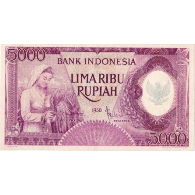 Uang Kuno Lama 5000 Rupiah Pekerja Violet Langka Tahun 1958