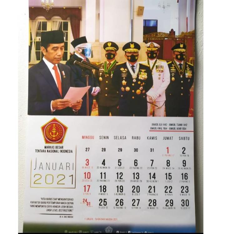 

Kalender Dinding Mabes TNI 2021 Terbaru (ART. Y396)
