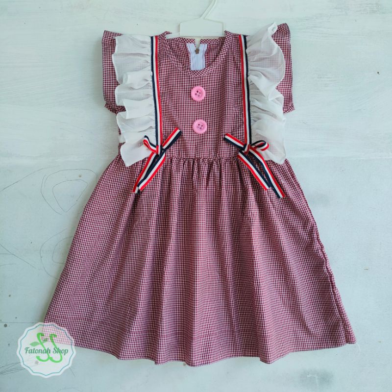 Dress anak 1 2 3 4 5 tahun gaun anak cewek ruffle rempel perempuan baju lucu ( dress RUFFLE kotak)